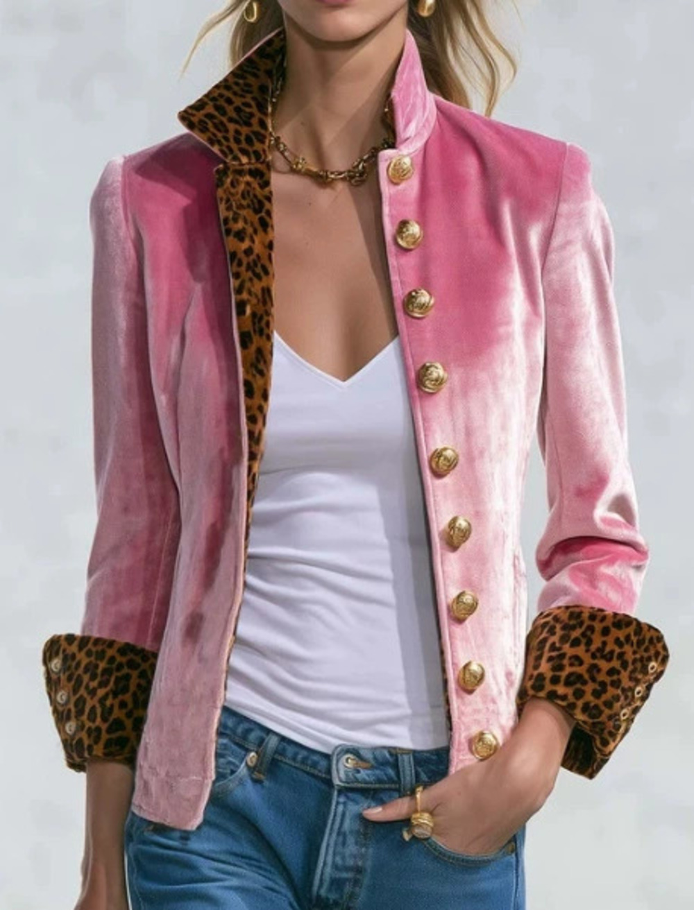 ZARA Autumn Winter Contrast Color Patchwork Leopard Velvet Short Blazer